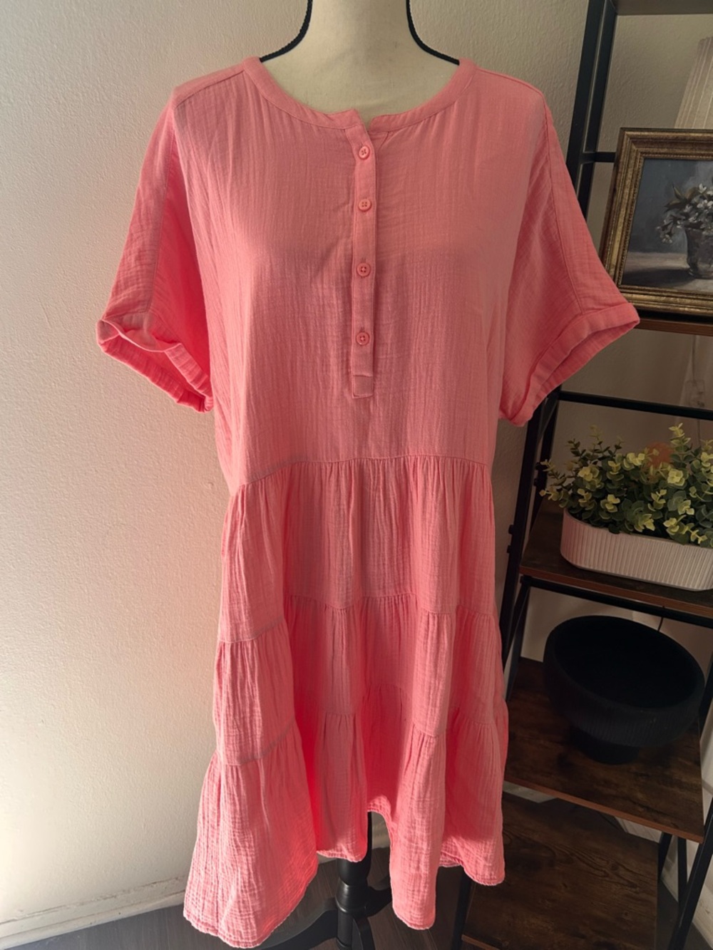 Caslon Coral Pink Tiered 100% Cotton Flowy Dress 2X Cottagecore Coastal Cowgirl